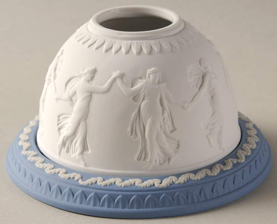 Cream Color on Lavender (Pale Blue) Jasperware Lithophane Candle Votive by Wedgwood-1