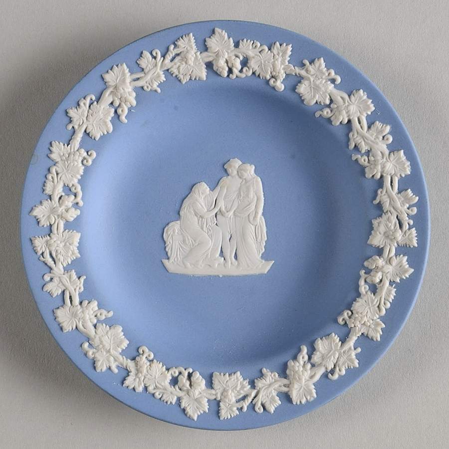 Cream Color on Lavender (Pale Blue) Jasperware 4" Round Tray by Wedgwood-1