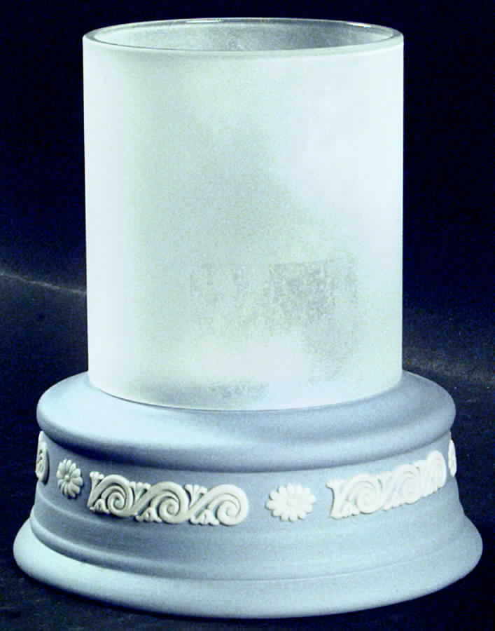 Cream Color on Lavender (Pale Blue) Jasperware Hurricane Votive & Globe by Wedgwood-1