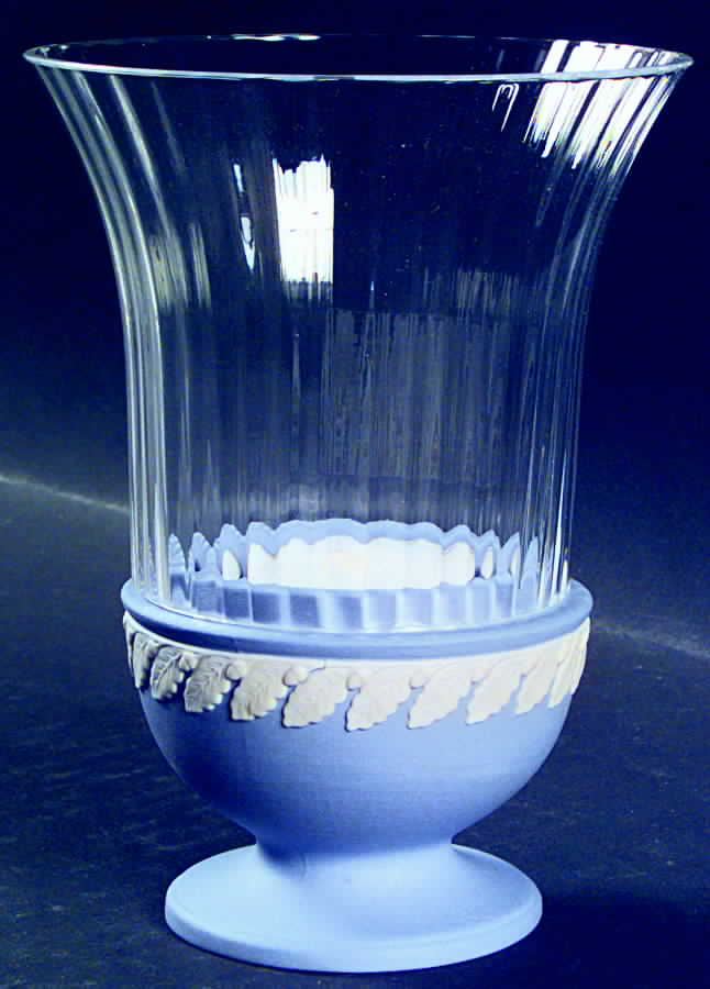 Cream Color on Lavender (Pale Blue) Jasperware Hurricane Votive & Globe by Wedgwood-1