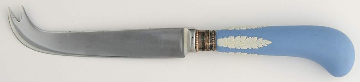 Cream Color on Lavender (Pale Blue) Jasperware Cheese Knife with Stainless Blade by Wedgwood-1