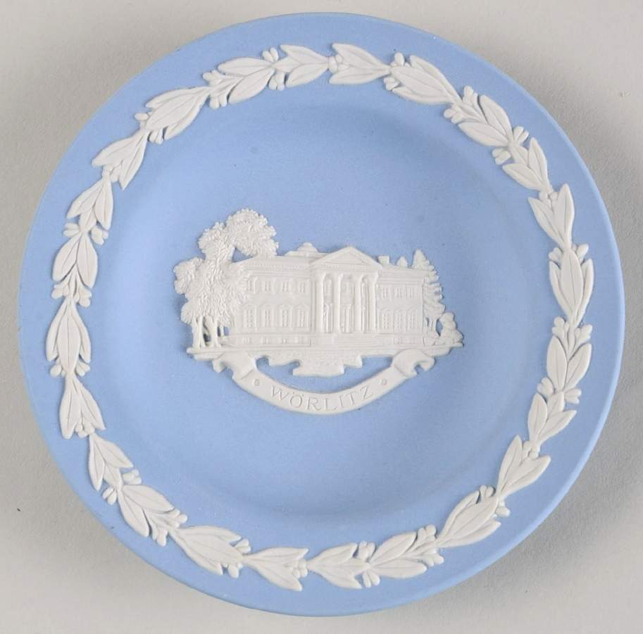 Cream Color on Lavender (Pale Blue) Jasperware Round Landmark Tray by Wedgwood-1