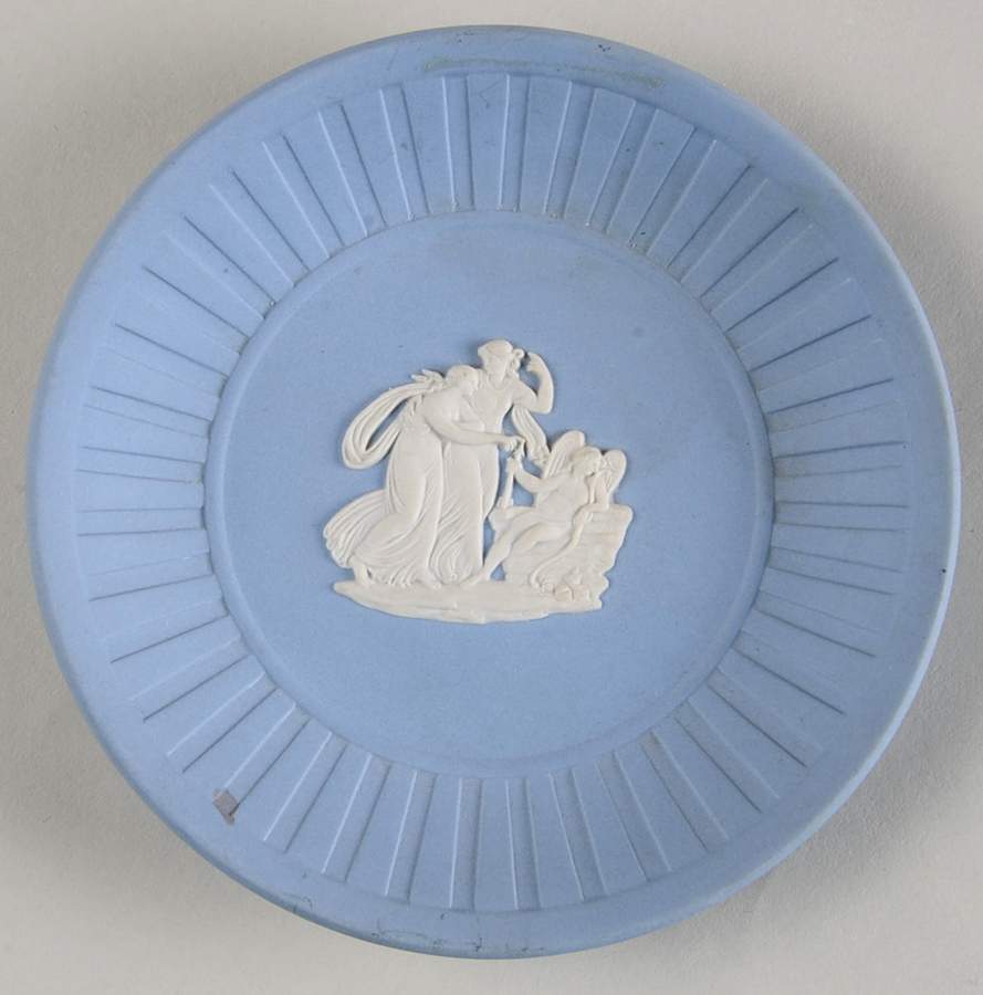 Cream Color on Lavender (Pale Blue) Jasperware 4" Round Fluted Tray by Wedgwood-1