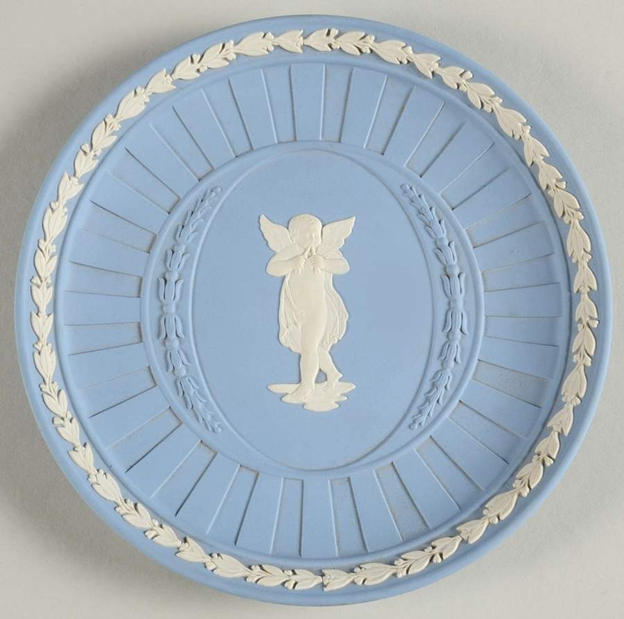 Cream Color on Lavender (Pale Blue) Jasperware 6" Round Tray by Wedgwood-1