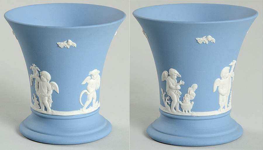 Cream Color on Lavender (Pale Blue) Jasperware Posey Pot-Season by Wedgwood-1