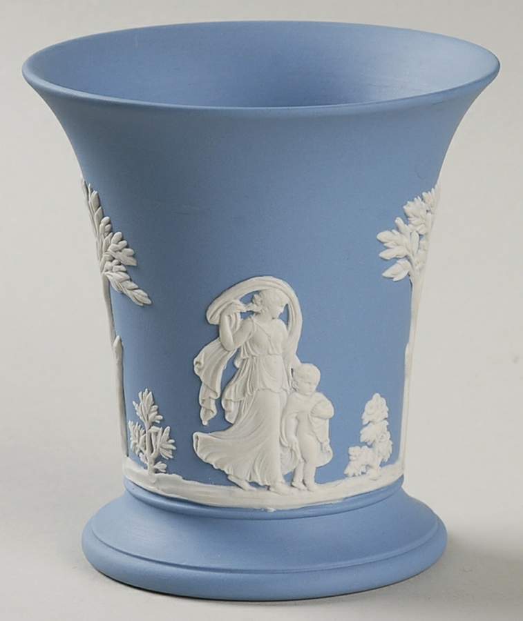 Cream Color on Lavender (Pale Blue) Jasperware Posey Pot "Garden" by Wedgwood-1