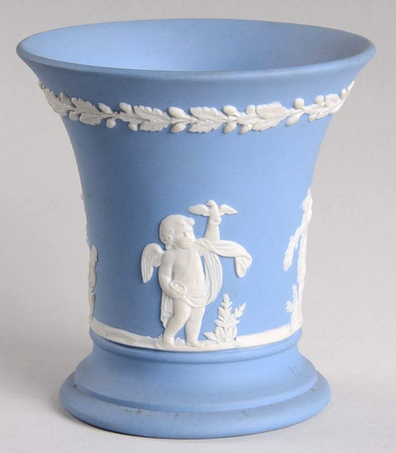 Cream Color on Lavender (Pale Blue) Jasperware Posey Pot-Season by Wedgwood-1
