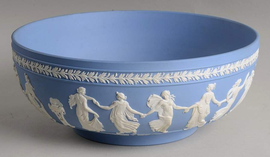 Cream Color on Lavender (Pale Blue) Jasperware Dancing Hours Bowl by Wedgwood-1