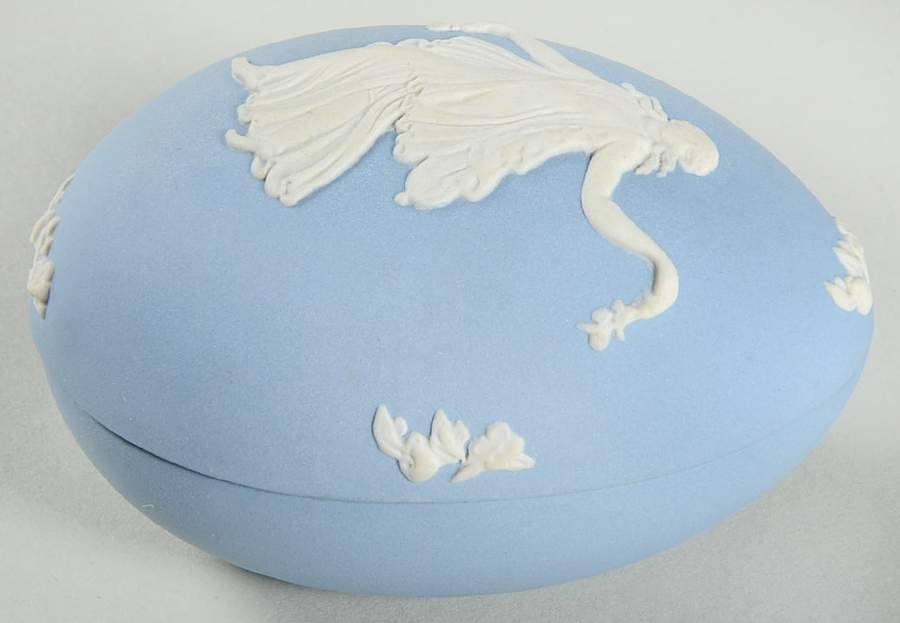 Cream Color on Lavender (Pale Blue) Jasperware Egg Box & Lid by Wedgwood-1
