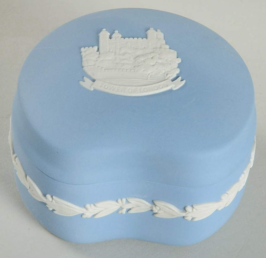 Cream Color on Lavender (Pale Blue) Jasperware Bean Box & Lid by Wedgwood-1