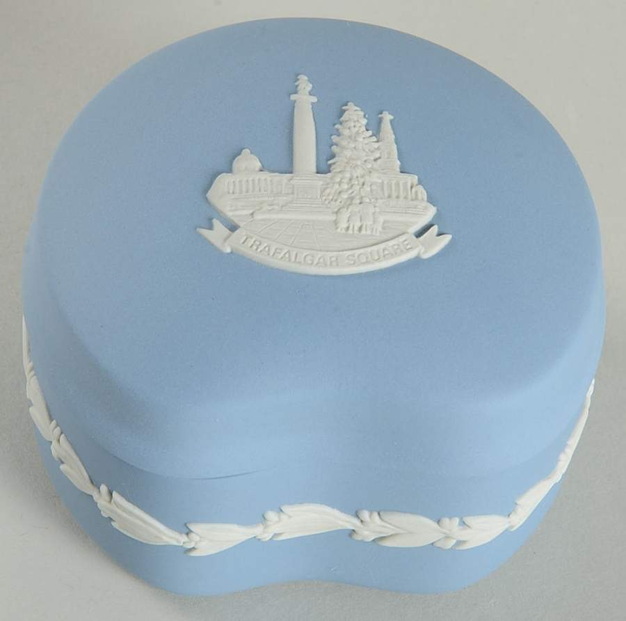 Cream Color on Lavender (Pale Blue) Jasperware Bean Box & Lid by Wedgwood-1