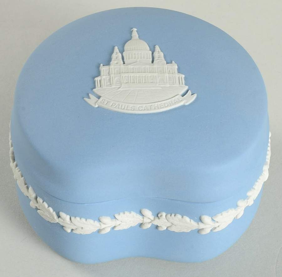 Cream Color on Lavender (Pale Blue) Jasperware Bean Box & Lid by Wedgwood-1