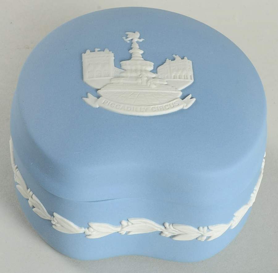 Cream Color on Lavender (Pale Blue) Jasperware Bean Box & Lid by Wedgwood-1