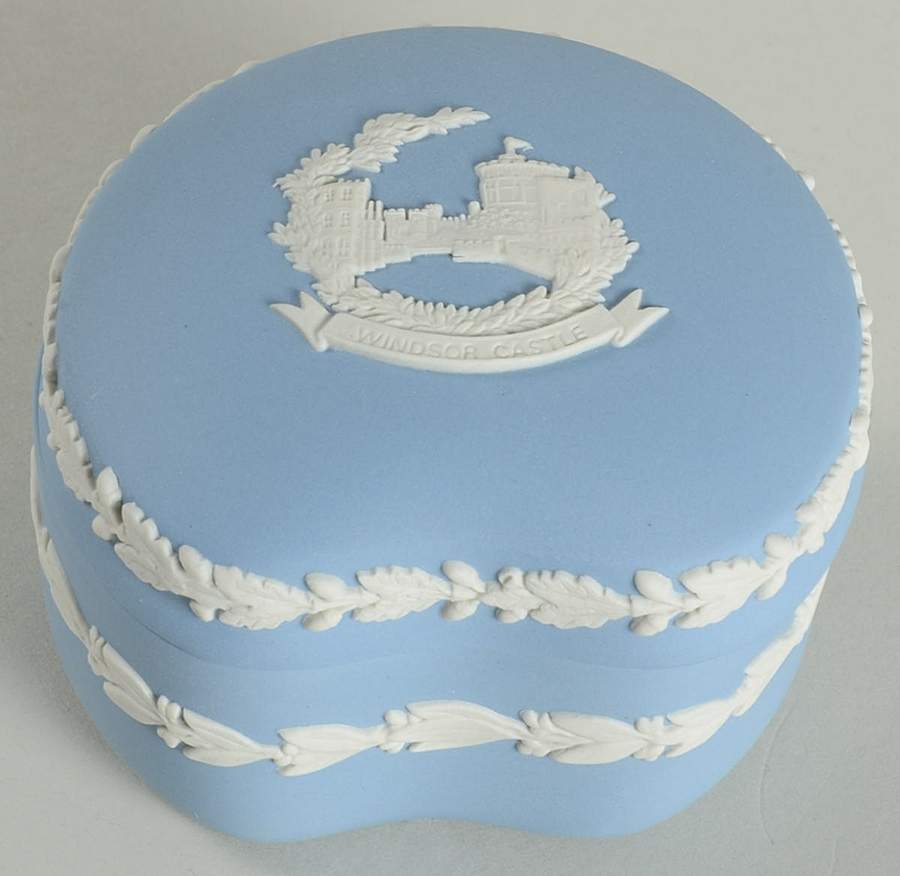 Cream Color on Lavender (Pale Blue) Jasperware Bean Box & Lid by Wedgwood-1