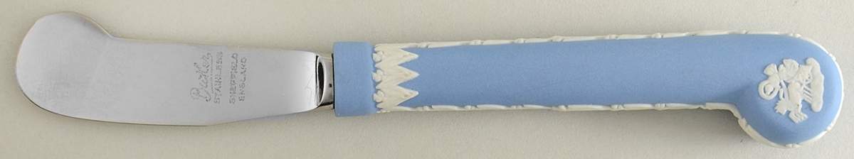 Cream Color on Lavender (Pale Blue) Jasperware Individual Spreader by Wedgwood-1