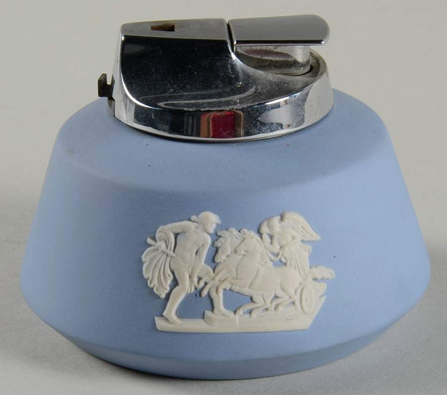 Cream Color on Lavender (Pale Blue) Jasperware Cigarette Lighter by Wedgwood-1
