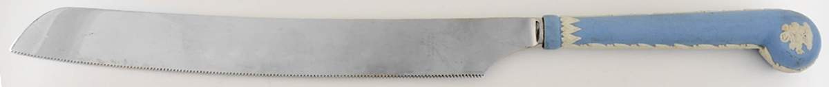 Cream Color on Lavender (Pale Blue) Jasperware Wedding Cake Knife with Stainless Blade by Wedgwood-1