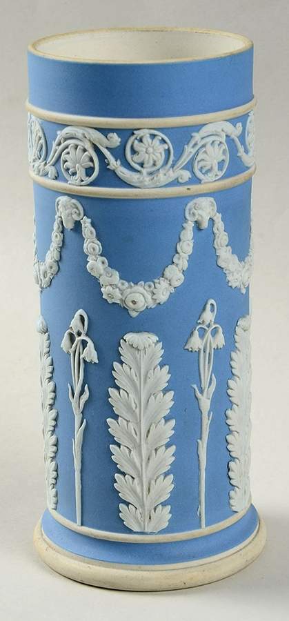 Cream Color on Lavender (Pale Blue) Jasperware 5" Spill Vase by Wedgwood-1
