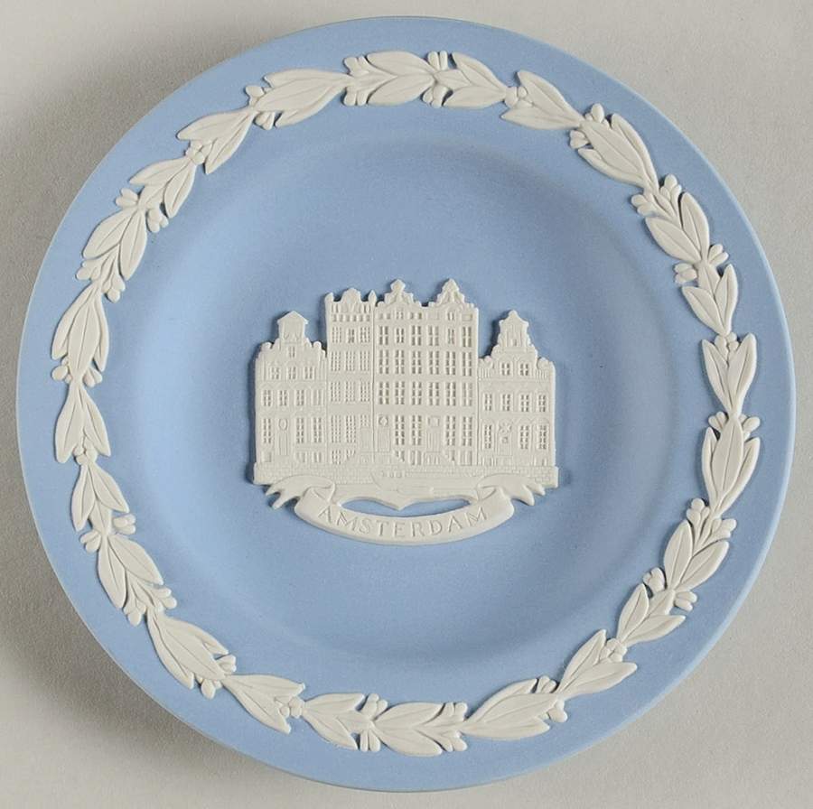 Cream Color on Lavender (Pale Blue) Jasperware 4" Round Tray by Wedgwood-1