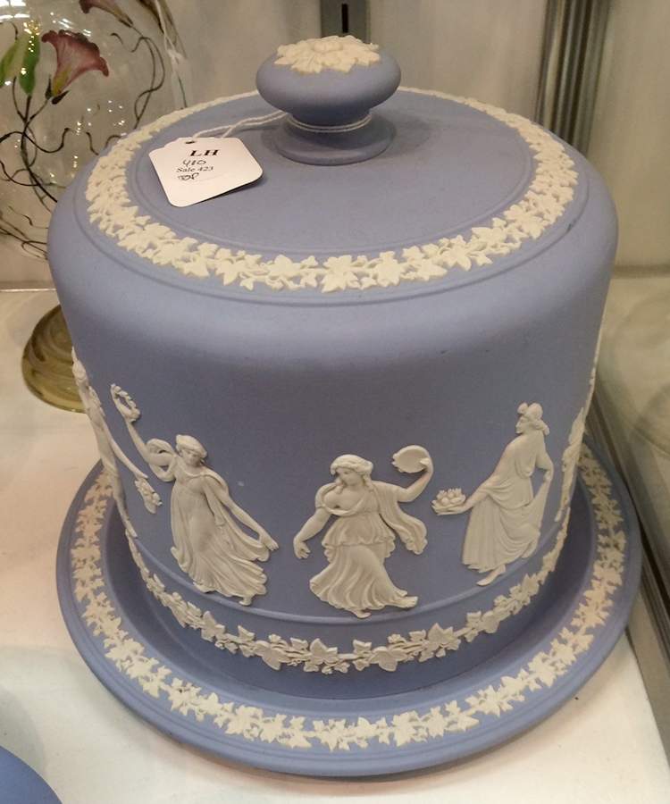 Cream Color on Lavender (Pale Blue) Jasperware Round Cheese Dish & Lid by Wedgwood-1