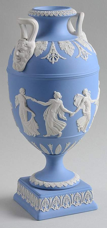 Cream Color on Lavender (Pale Blue) Jasperware Covered Vase No Lid by Wedgwood-1