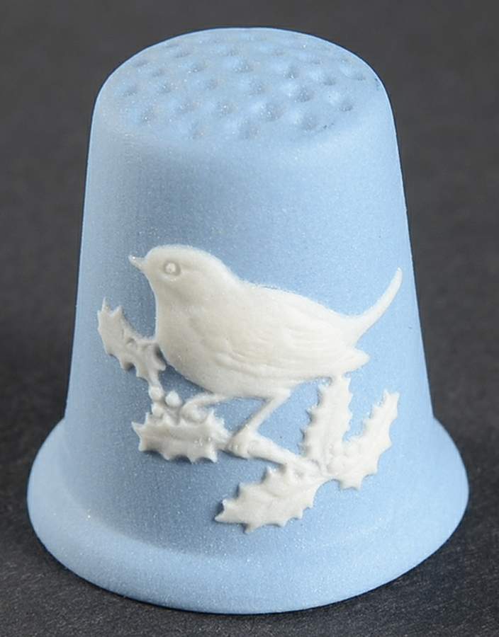 Cream Color on Lavender (Pale Blue) Jasperware Thimble by Wedgwood-1