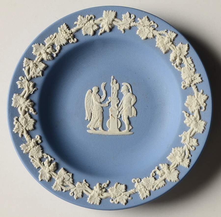 Cream Color on Lavender (Pale Blue) Jasperware 4" Round Tray by Wedgwood-1