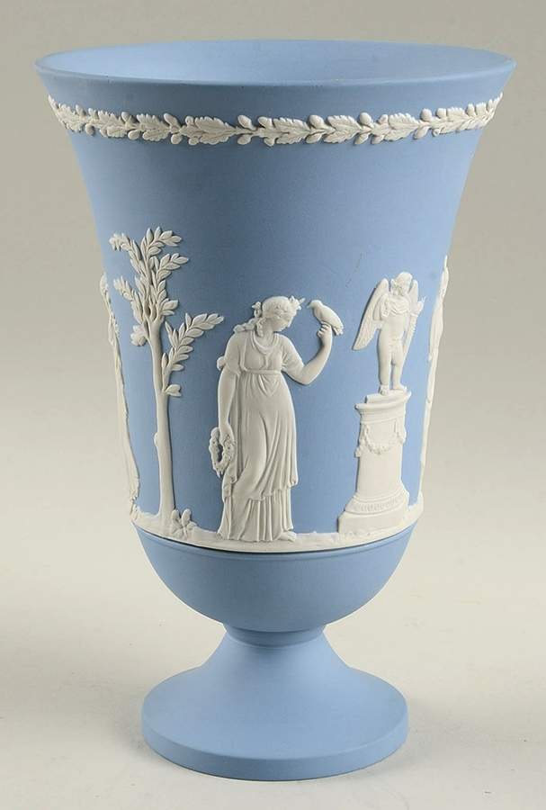 Cream Color on Lavender (Pale Blue) Jasperware 7" Arcadian Vase by Wedgwood-1