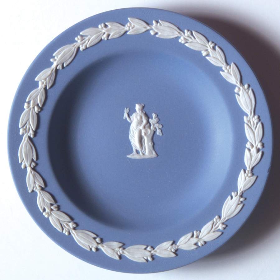 Cream Color on Lavender (Pale Blue) Jasperware 4" Zodiac Virgo Round Tray by Wedgwood-1