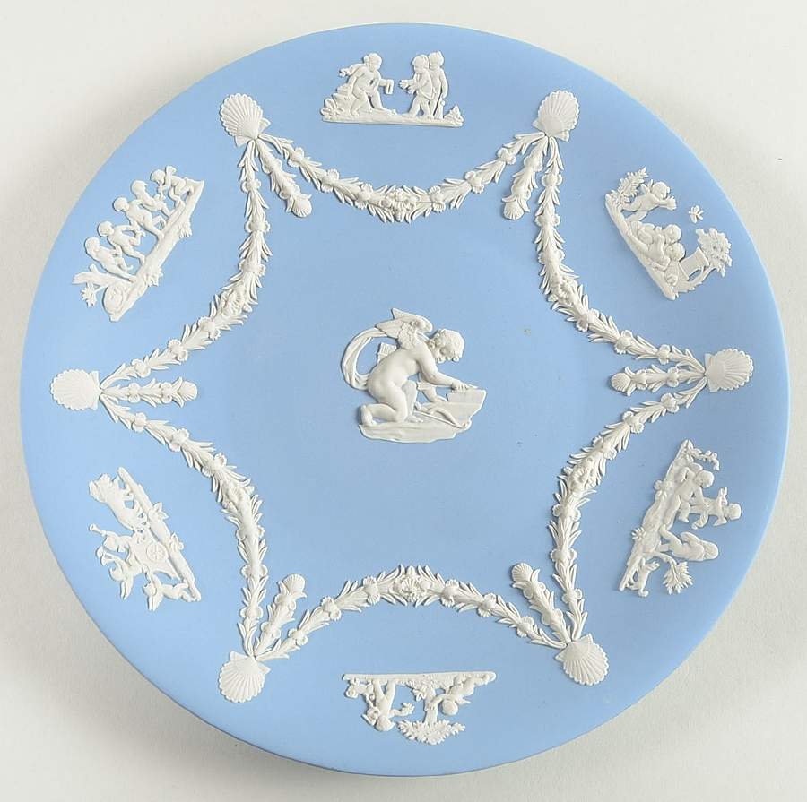 Cream Color on Lavender (Pale Blue) Jasperware Cupid Serving Plate by Wedgwood-1