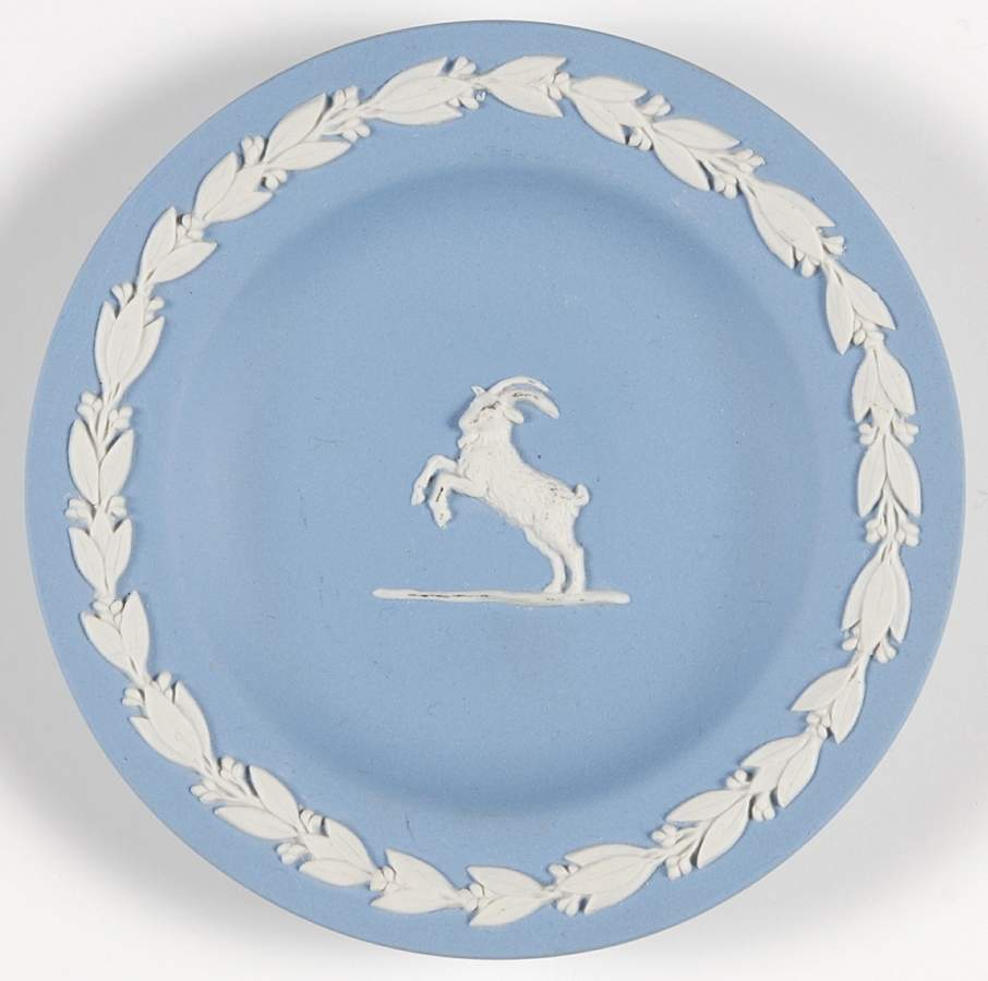 Cream Color on Lavender (Pale Blue) Jasperware 4" Zodiac Capricorn Round Tray by Wedgwood-1