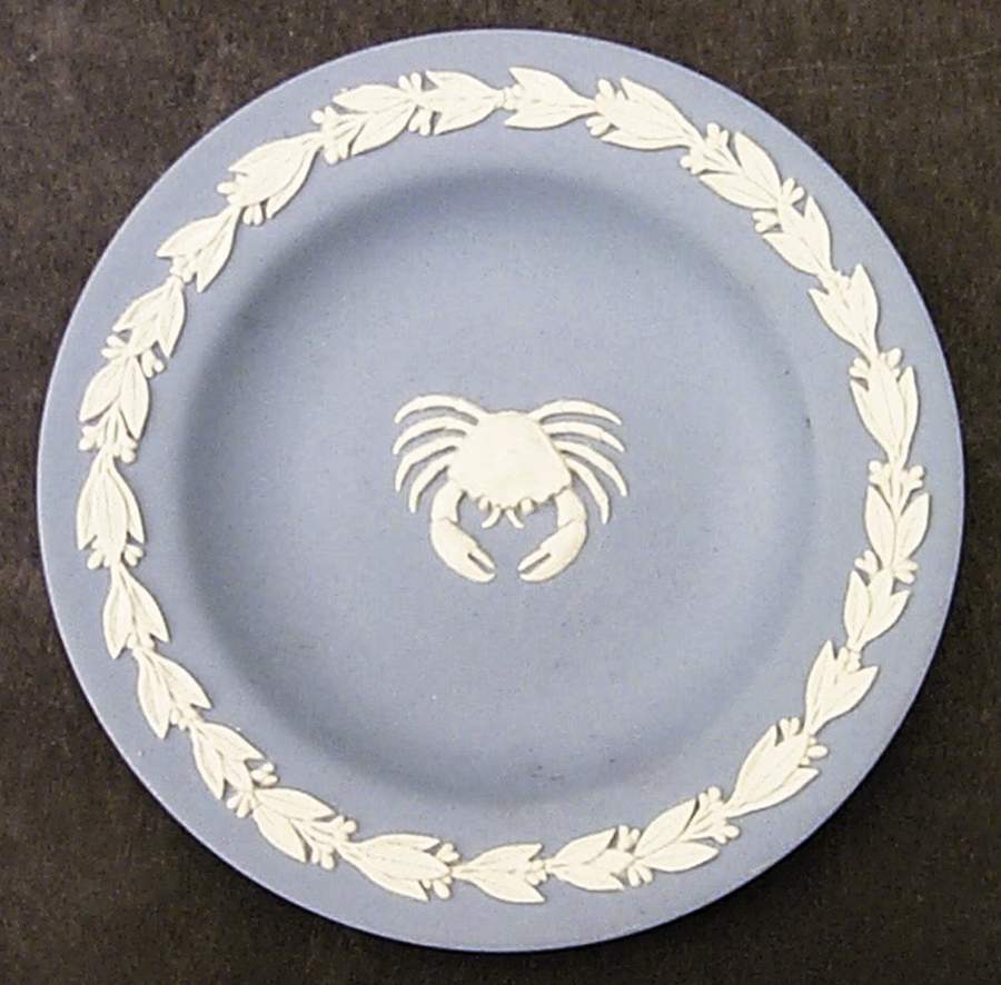 Cream Color on Lavender (Pale Blue) Jasperware 4" Zodiac Cancer Round Tray by Wedgwood-1