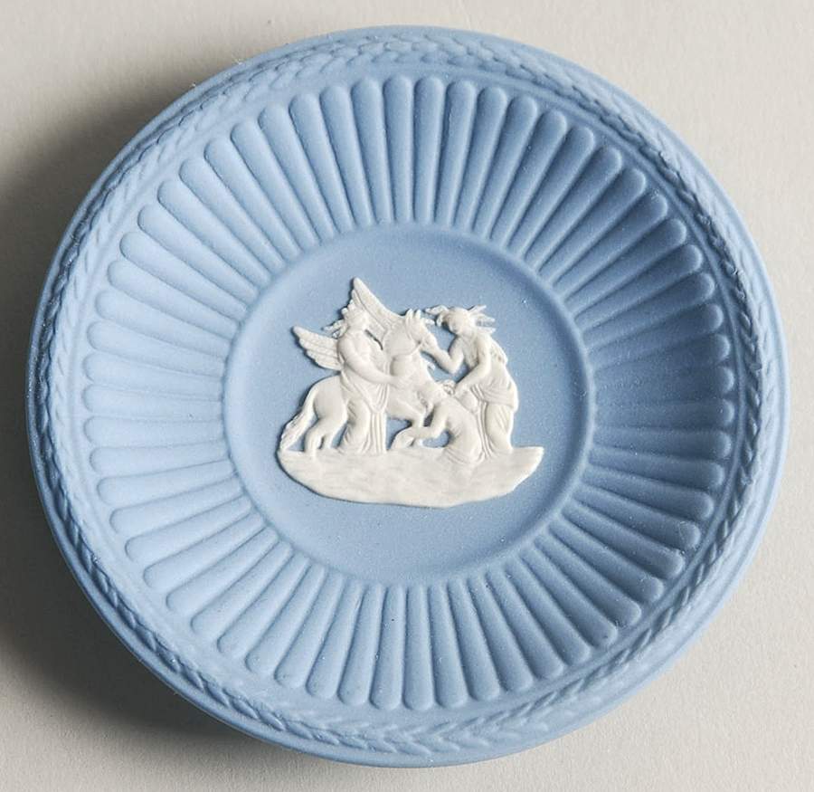 Cream Color on Lavender (Pale Blue) Jasperware Round Fluted Compotier by Wedgwood-1