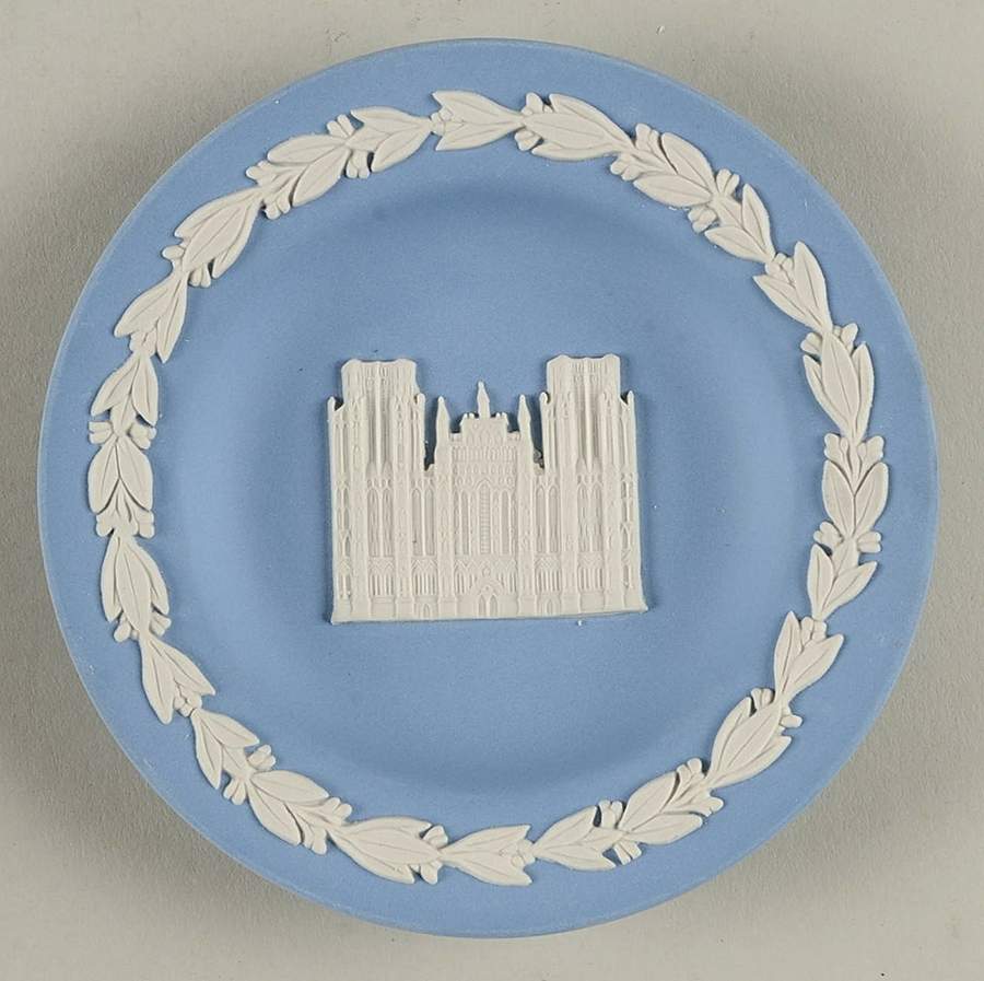 Cream Color on Lavender (Pale Blue) Jasperware Round Landmark Tray by Wedgwood-1