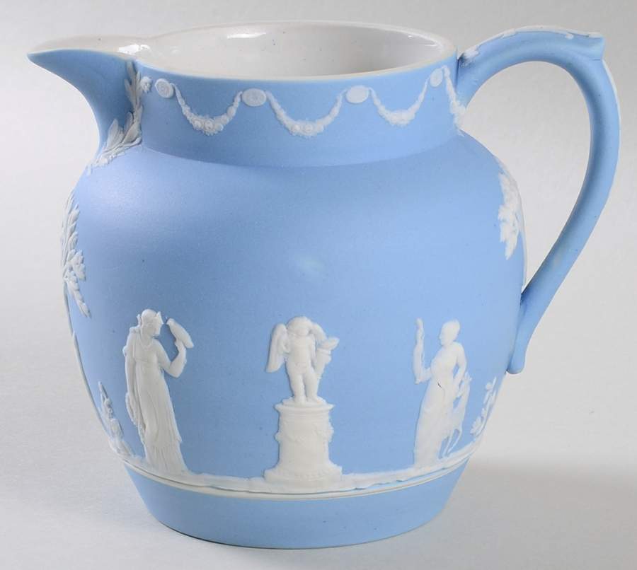 Cream Color on Lavender (Pale Blue) Jasperware 16 Oz Dutch Sacrifice Jug by Wedgwood-1