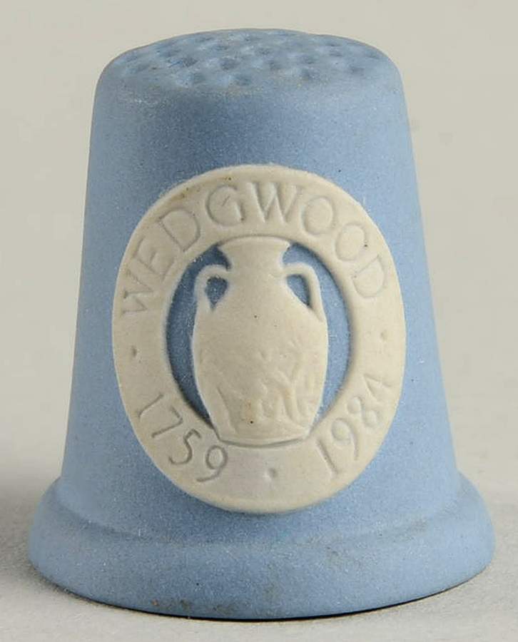 Cream Color on Lavender (Pale Blue) Jasperware Thimble by Wedgwood-1