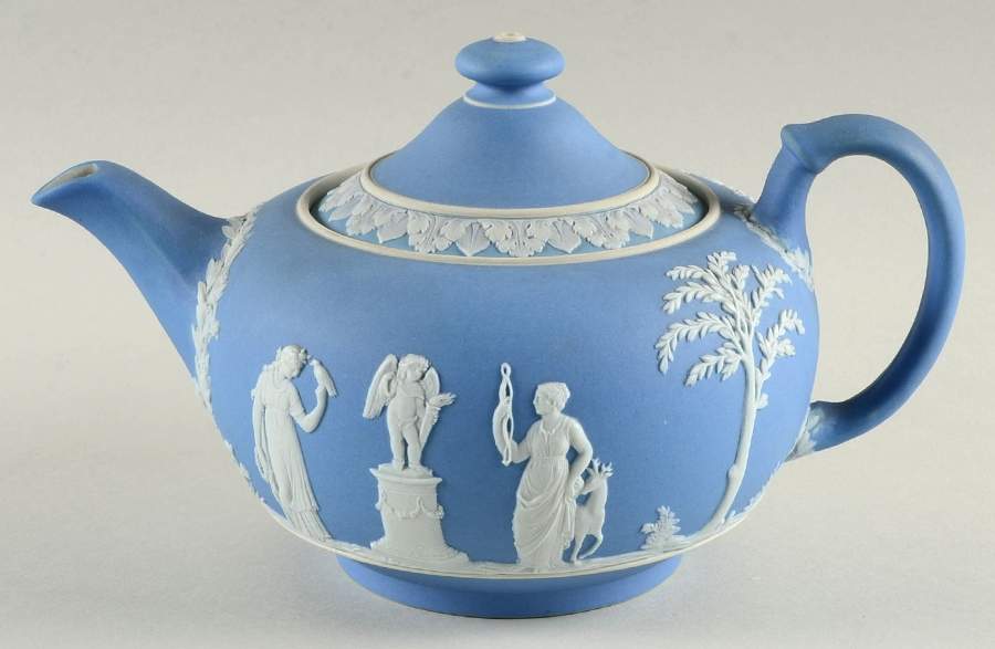 Cream Color on Lavender (Pale Blue) Jasperware Teapot & Lid by Wedgwood-1