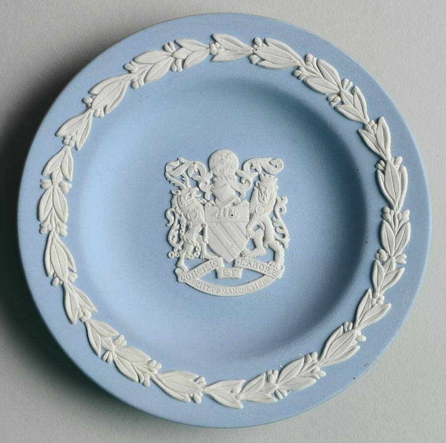 Cream Color on Lavender (Pale Blue) Jasperware 4" Round Tray by Wedgwood-1