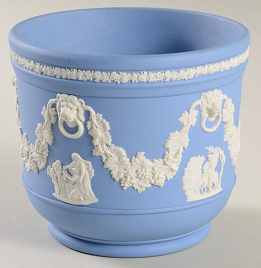 Cream Color on Lavender (Pale Blue) Jasperware 4" Jardiniere by Wedgwood-1