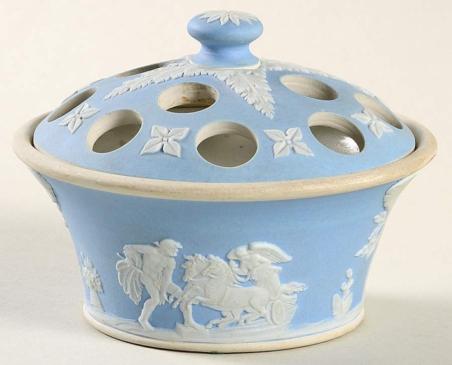 Cream Color on Lavender (Pale Blue) Jasperware Potpourri Jar & Lid by Wedgwood-1