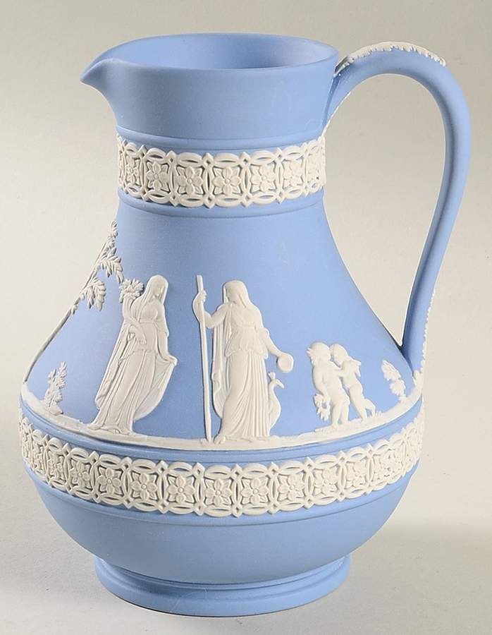 Cream Color on Lavender (Pale Blue) Jasperware 5" Etruscan Jug by Wedgwood-1