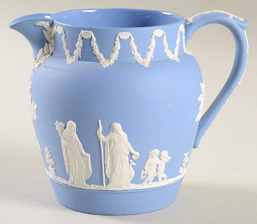 Cream Color on Lavender (Pale Blue) Jasperware 24 Oz Dutch Sacrifice Jug by Wedgwood-1
