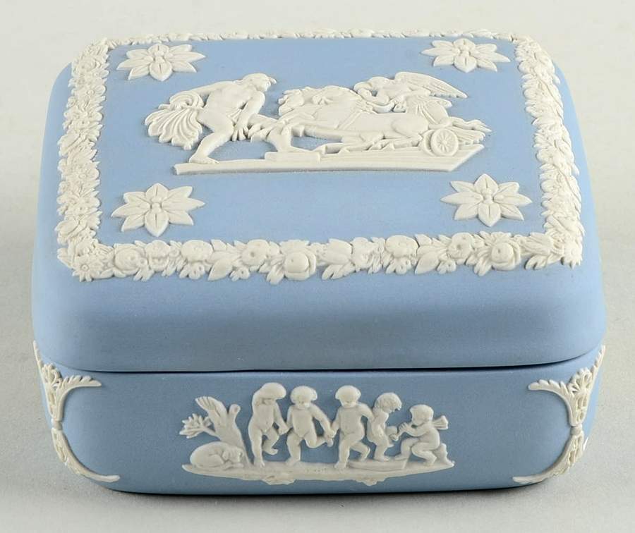 Cream Color on Lavender (Pale Blue) Jasperware Square Box W/Lid by Wedgwood-1