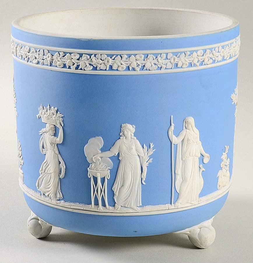 Cream Color on Lavender (Pale Blue) Jasperware 6" Imperial Jardiniere by Wedgwood-1
