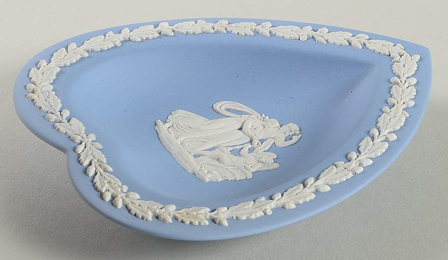 Cream Color on Lavender (Pale Blue) Jasperware Small Heart Shape Ashtray by Wedgwood-1