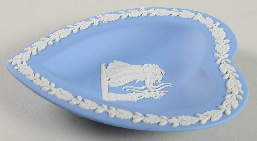 Cream Color on Lavender (Pale Blue) Jasperware Small Heart Shape Ashtray by Wedgwood-1