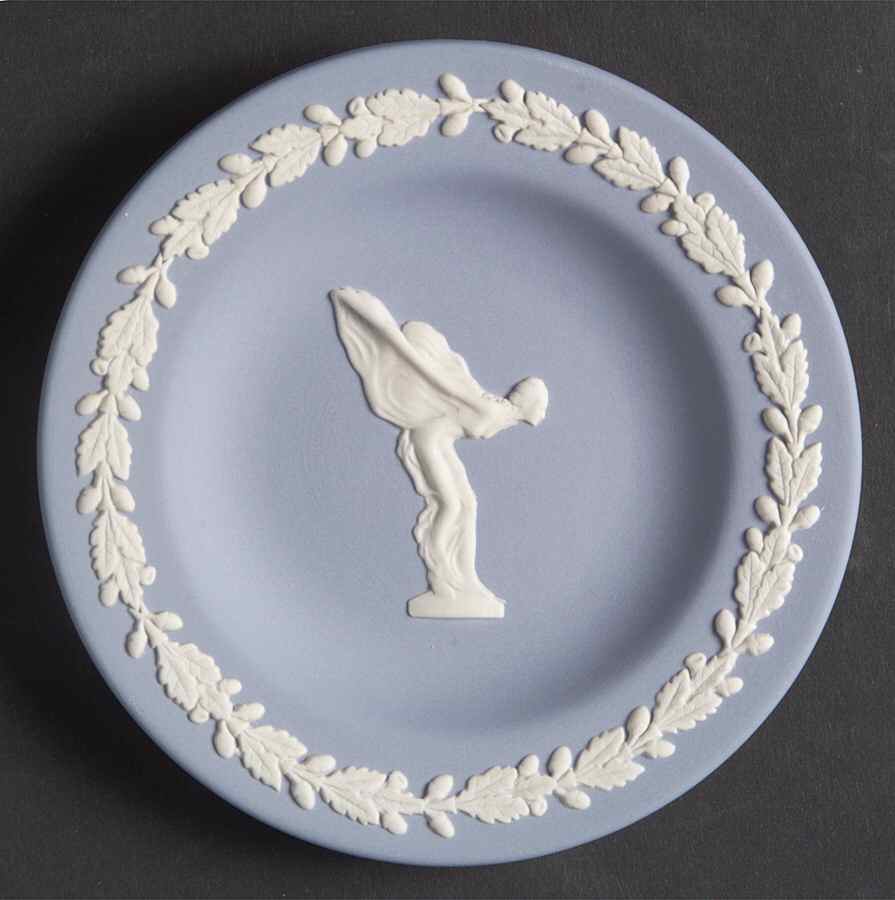 Cream Color on Lavender (Pale Blue) Jasperware 4" Round Tray by Wedgwood-1