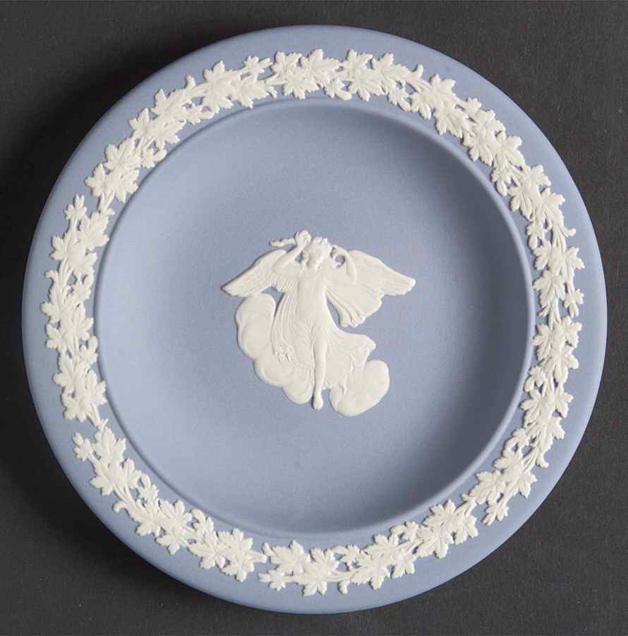 Cream Color on Lavender (Pale Blue) Jasperware 4" Round Tray by Wedgwood-1