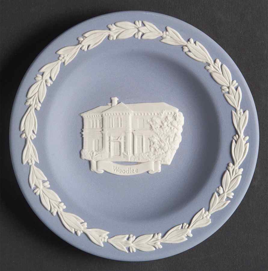 Cream Color on Lavender (Pale Blue) Jasperware Round Landmark Tray by Wedgwood-1