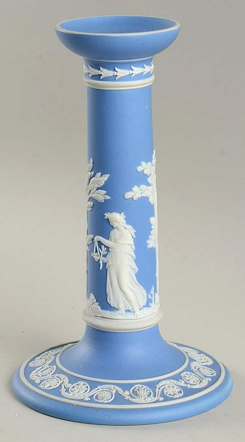 Cream Color on Lavender (Pale Blue) Jasperware 7" Candlestick by Wedgwood-1